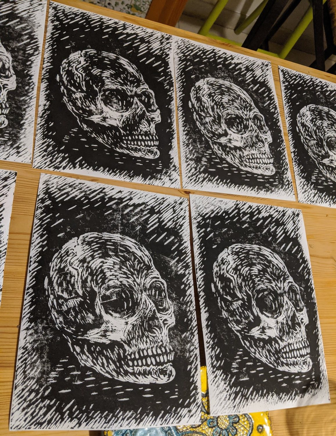 Vanité - tete de mort linogravure