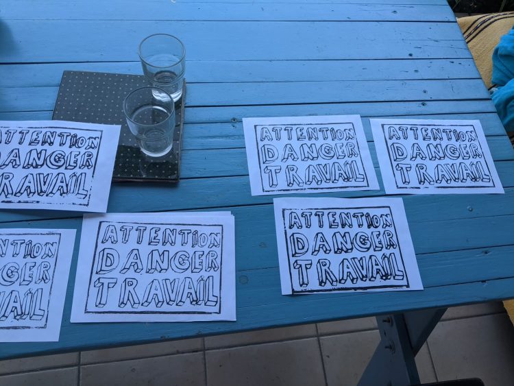 Attention danger travail — linogravure, Capbreton